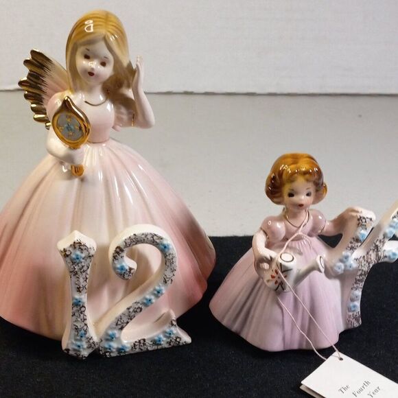 Broken Vintage Josep Original Winged Porcelain Figurine Birthday Number 4 & 12 - Picture 1 of 7